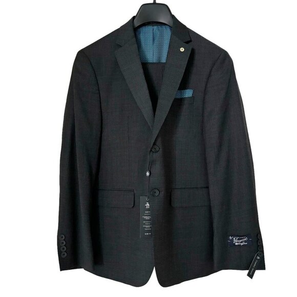 ORIGINAL PENGUIN 2 Piece Suit Set Dark Gray Check 38S 32W 30L Slim Fit NWT​ - Picture 1 of 10